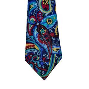 VTG '90s V2 by Versace Silk Iridescent Paisley Necktie Blue Red Multicolor Italy